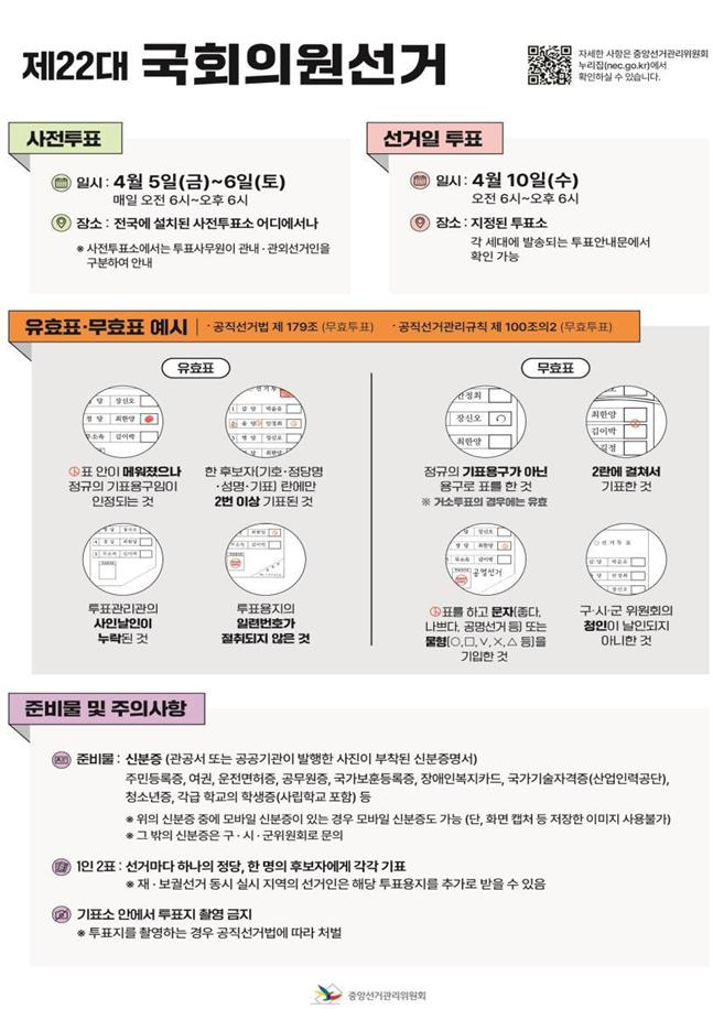 제22대 국회의원선거 및 재보궐선거 사무 본격 착수 투표 홍보 포스터 / 대전시